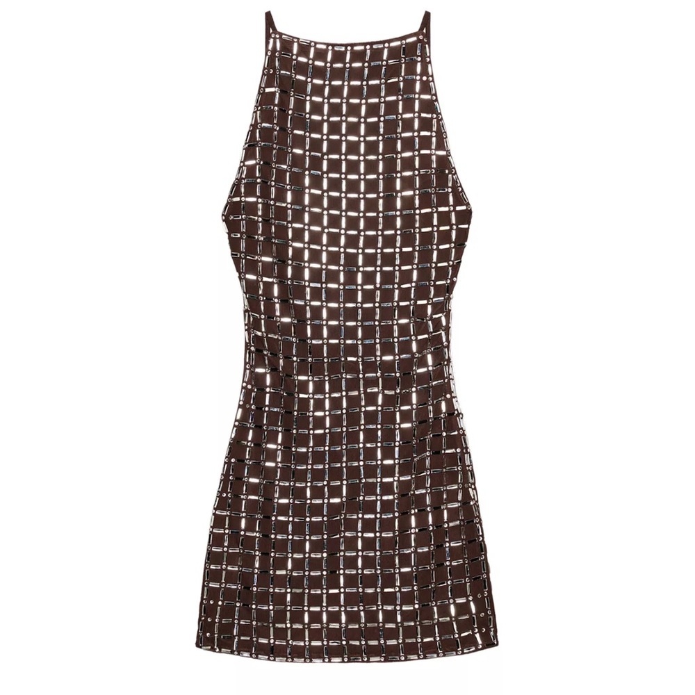 Zara Brown and Silver Backless Dress